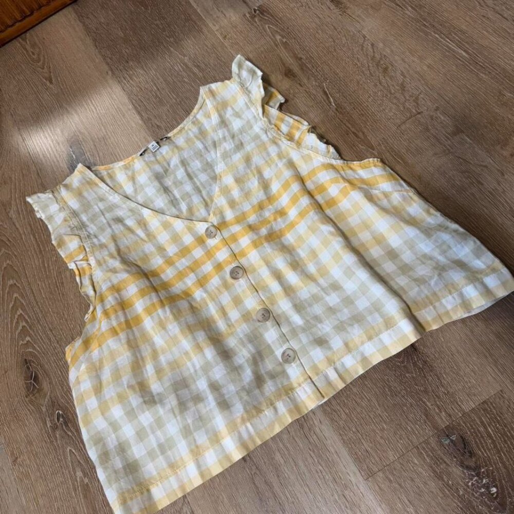 Madewell Yellow White Ruffle Button-Front Tank Size 14 - Picture 2 of 7